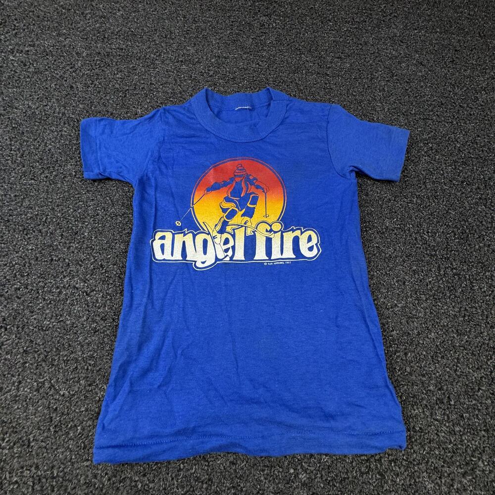 Vtg Sun Apparel Shirt Mens S Blue Angel Fire Ski Graphic Crew Neck Jersey 80s